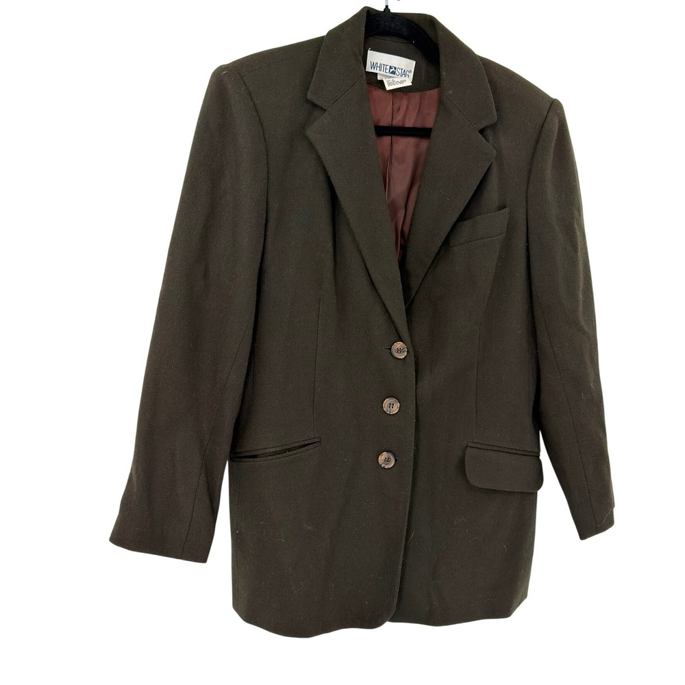 White‎ Stag Women's Dark Green Wool Blend Blazer Jacket Size 8
